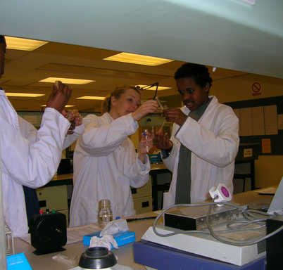 Pupils measuring in Sheffield University lab