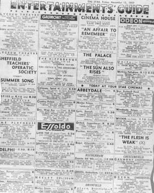 Cinema listings page from The Star 1957