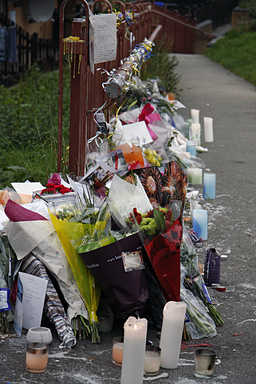 Flowers and candles in memory of Jonathan