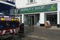 Fire engine outside a flooded shop on The Wicker, 10:20am.