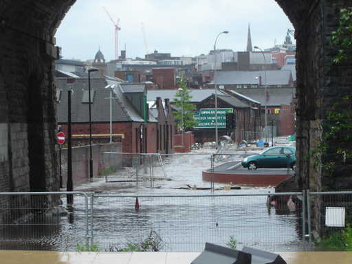 Flooded back streets, west of The Wicker.