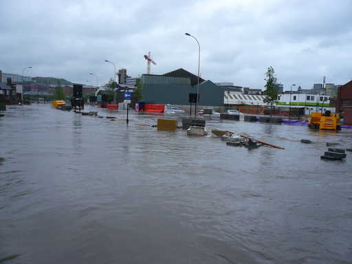 Flooded building site, 8:00pm.