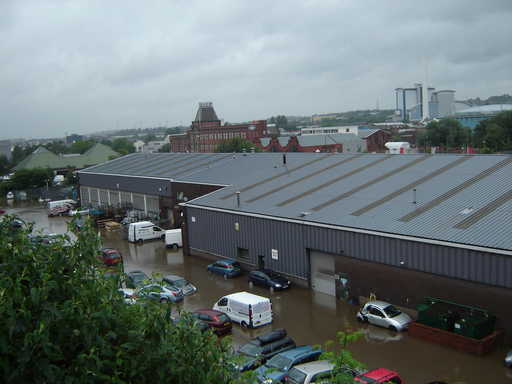 Vauxhall car dealership, flooded, on Savile Street.