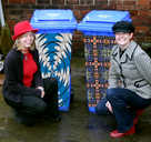 Cassie Limb and Zoe Smith with the adorned blue bins