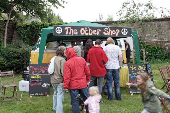 A vegetarian food stall does a roaring trade