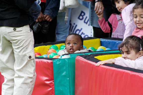 Toddlers enjoy the ball pool on offer