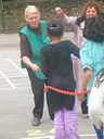 Mrs Keen joins pupils in the playground