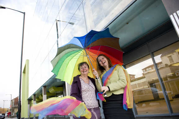 Yvonne and Lynn outside the new shop