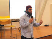 Organiser Farhan Ahmed addresses the audience