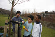 Fir Vale Students help to drill the stabilisers to the trees