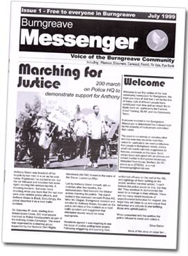 Cover of Issue 1 - July 1999. Headline: "Marching for Justice"