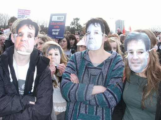 Politicians' masks at demonstration