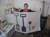 Kimmy Hall and her allotment flag