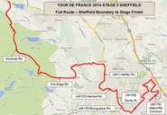 Map of the Tour de France route through Sheffield